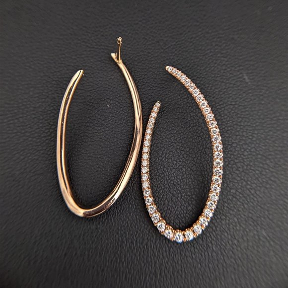Rose Gold Diamond Hoop Earrings - Picture 2 of 5